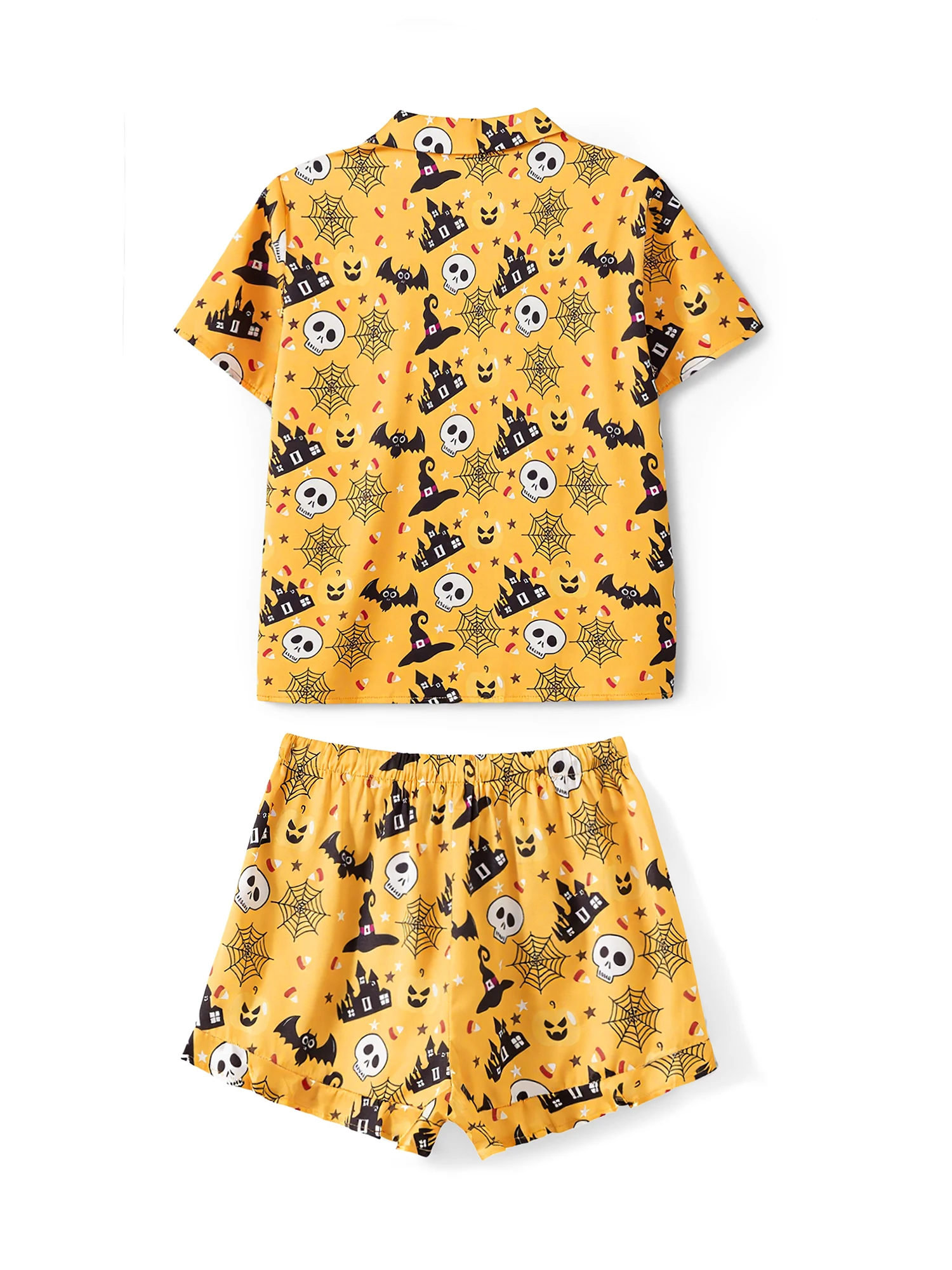 

Women’s 2 Piece Halloween Pajamas Set Cute Short Sleeve Cartoon Print Shirt Shorts Set Lounge Clothes