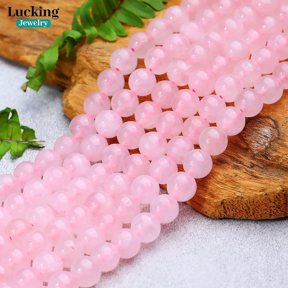 

A+ Natural Rose Pink Quartz Crystal Loose Spacer Beads For Jewelry Making DIY Bracelets Accessories 15'' 4-12mm