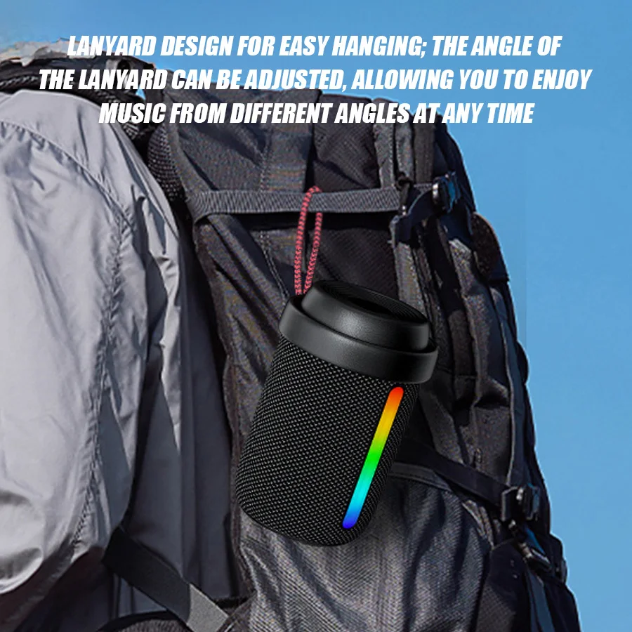 New Wireless Bluetooth Speaker with RGB Lighting, Portable Waterproof Mini Audio Rotating Volume Control & Ambient Light