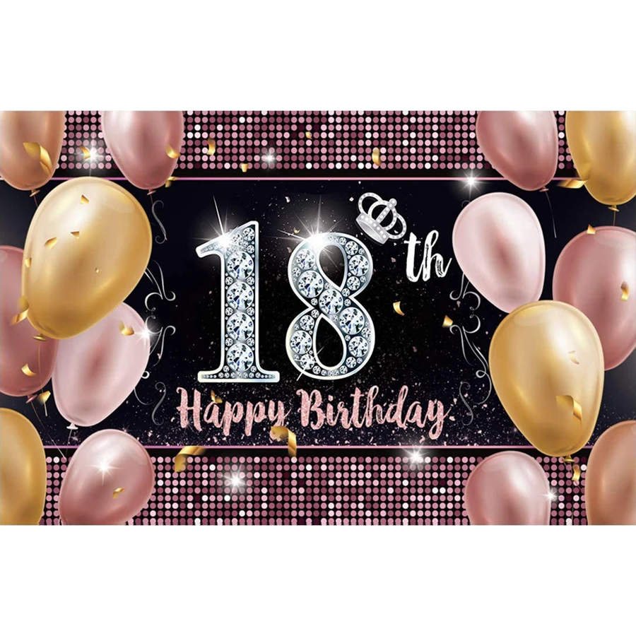 Happy 18th Birthday Pink Rose Gold Photo Balloon Party Supplies Poster for Girls Women 18 Bday Photo Backdrop Background Banner