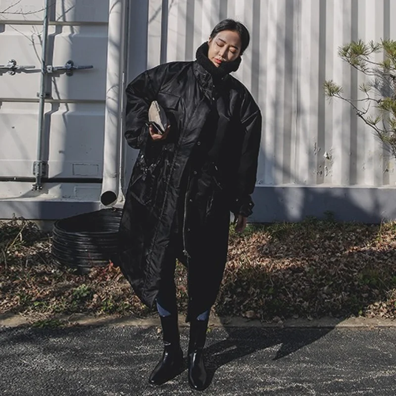 

Утепленное хлопковое пальто с воротником из овечьей шерсти, женское, средней длины, свободного кроя, с рукавами-фонариками, в корейском стиле, больших размеров, на хлопковом утеплителе