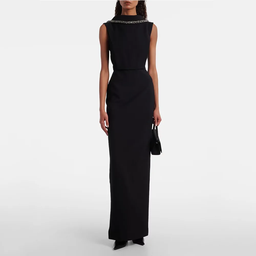 

Черное вечернее платье для женщин, платье-футляр в Саудовской Аравии, длиной до пола, вечернее платье без рукавов, платье для выпускного вечера с бисером