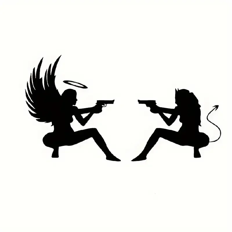 Car Stickers Devil Angel Pistol Vinyl Sticker Waterproof For Car Exterior Auto DIY Decor Accessories Interior Styling