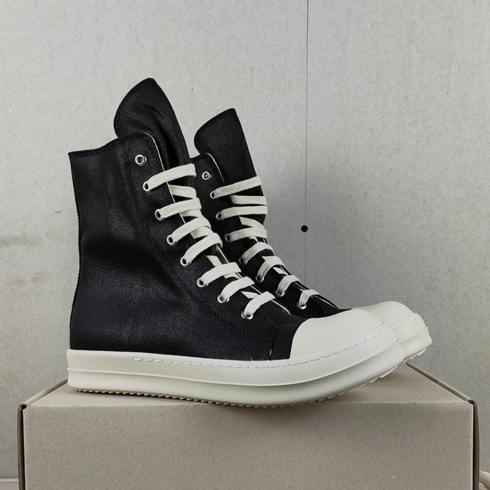 

R-o Ankle Boot Men High Top Shoe Black Canvas Women Sneaker Casual Shoes Waxed Canvas Sneakers Zipper Lace Up Boots