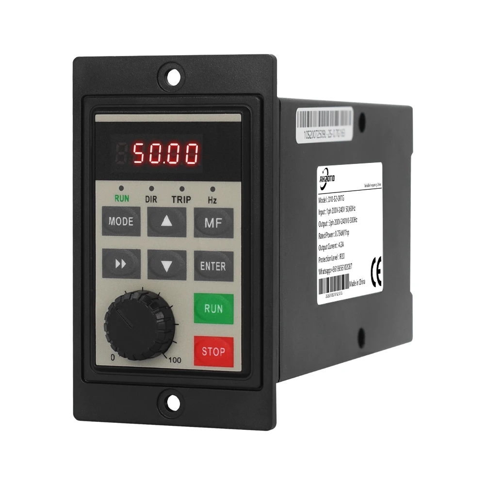 Ahzoto Mini VFD 220V Variable Frequency Drive 200/400/750w with RS485 Modbus for Fan Pump Motor Speed Regulation