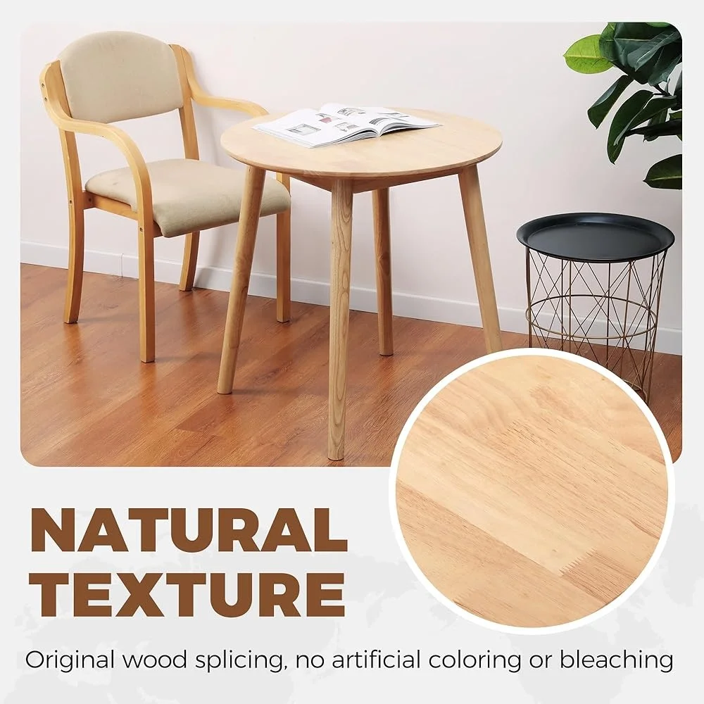 Small Round Dining Table Solid Wood Kitchen Table Space Saving Rustic Mid Century Modern 2-4 Person Easy Assembly Multipurpose