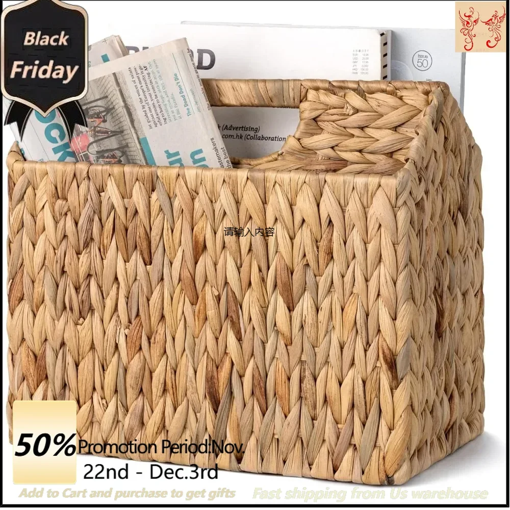 Hand-knitted divider magazine basket, rattan magazine rack, bathroom, office, water hyacinth natural wicker magazine rack