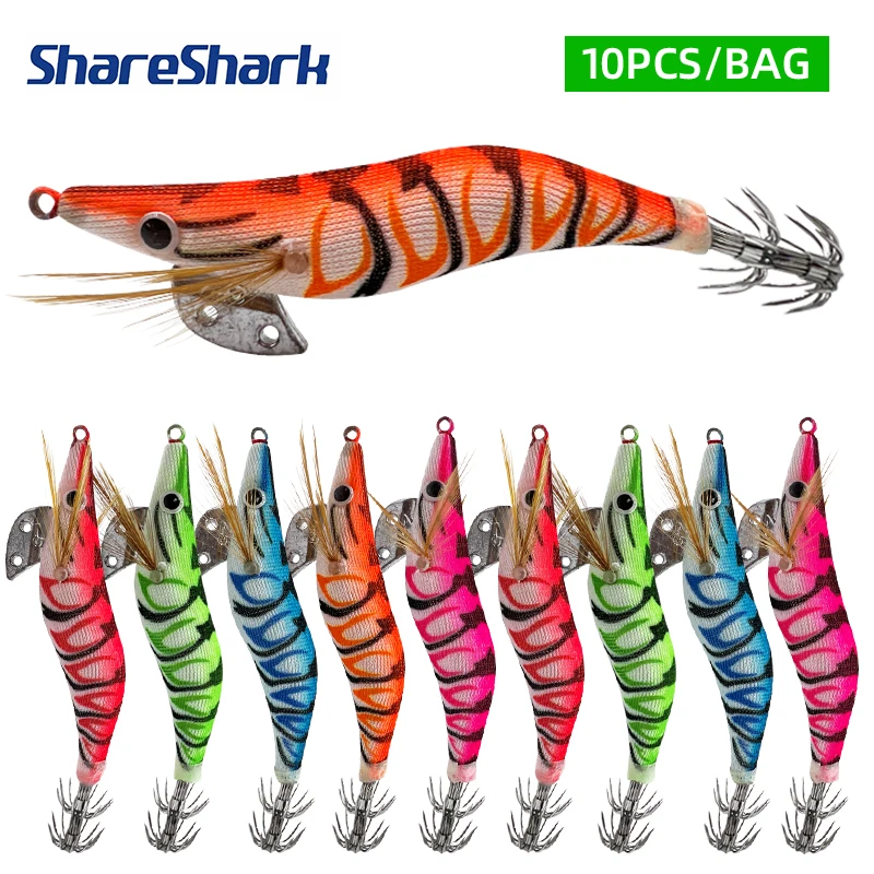 shareshark-10-pecas-lote-isca-de-pesca-de-madeira-luminosa-para-camarao-lula-e-polvo-com-olhos-3d-isca-rigida-ferramentas-de-pesca