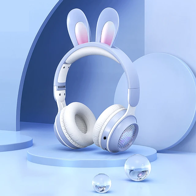 2023 New Wireless Earphones RGB LED Cute Rabbit Ears Headset with Mic Stereo Music Bluetooth Headphones Children Gamer Headset AliExpress