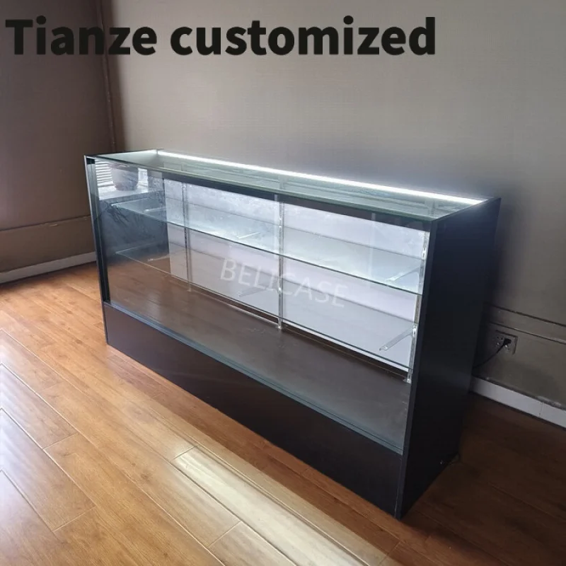 Customized-6ft ExtraDisplay Lockable Display Showcase Wooden Retail Glass Counter with Led Lighting Smoke Shops