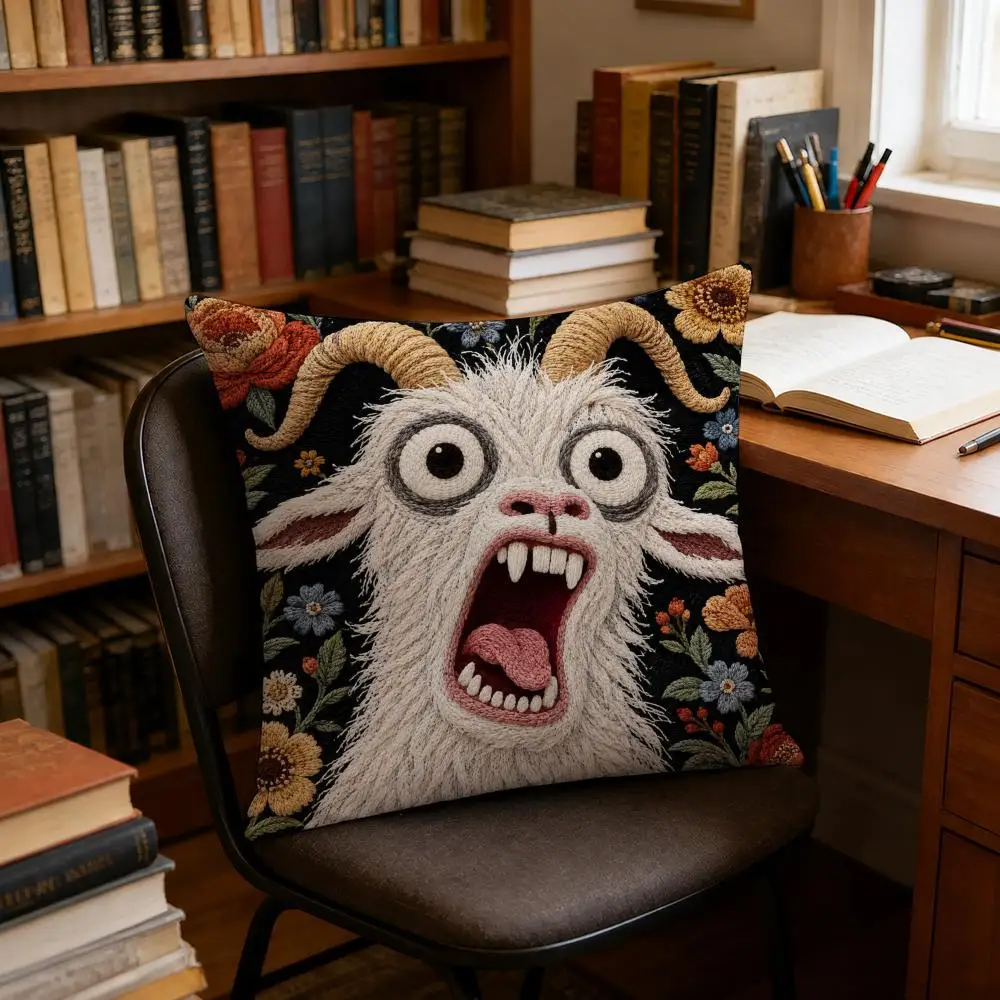 Funny Screaming Goat Cushion Cover Soft Short Plush Pillow Cases Hidden Zipper Cutecore Sofa Bedroom Home Decor Gift