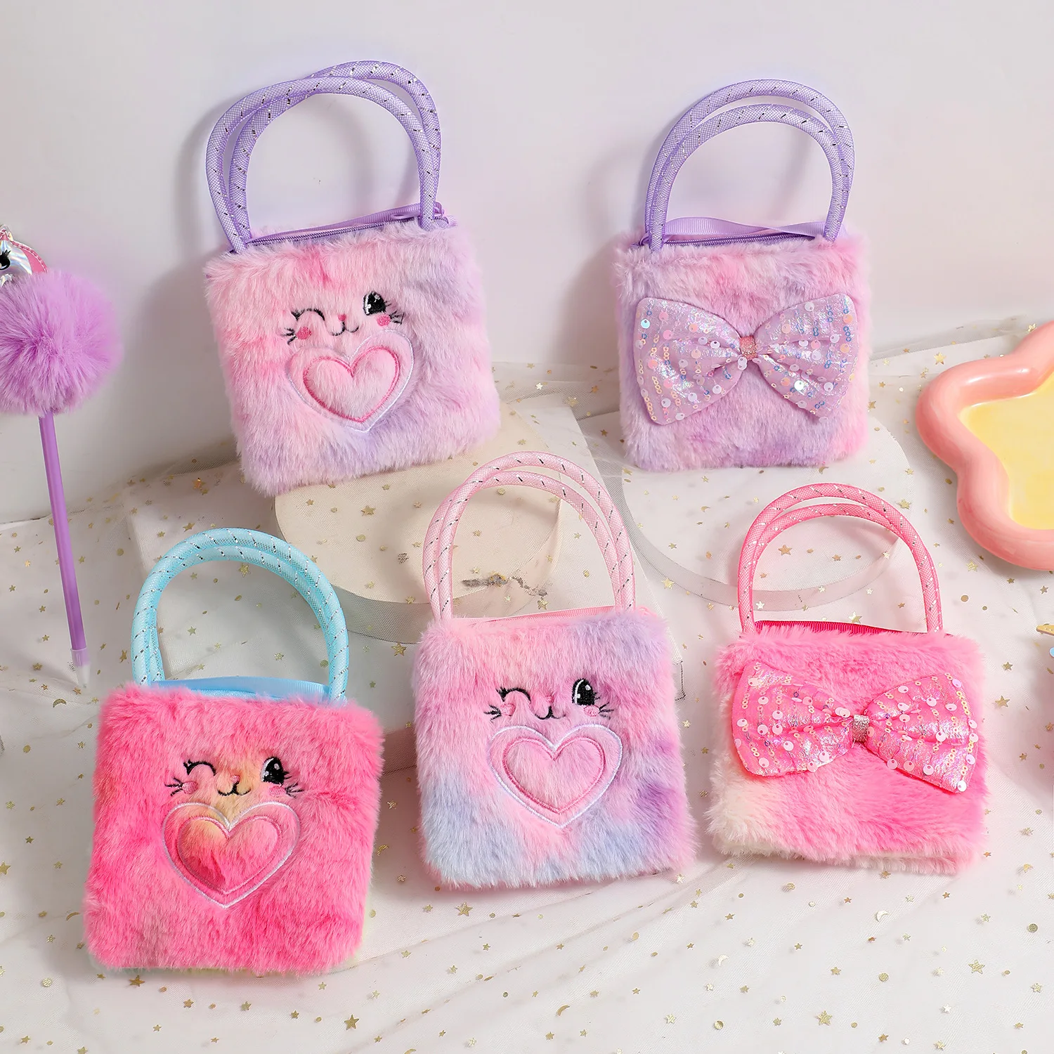 New children's cartoon plush rabbit portable slung dual-use bag cute girl bow coin purse shoulder bag side bags for girls