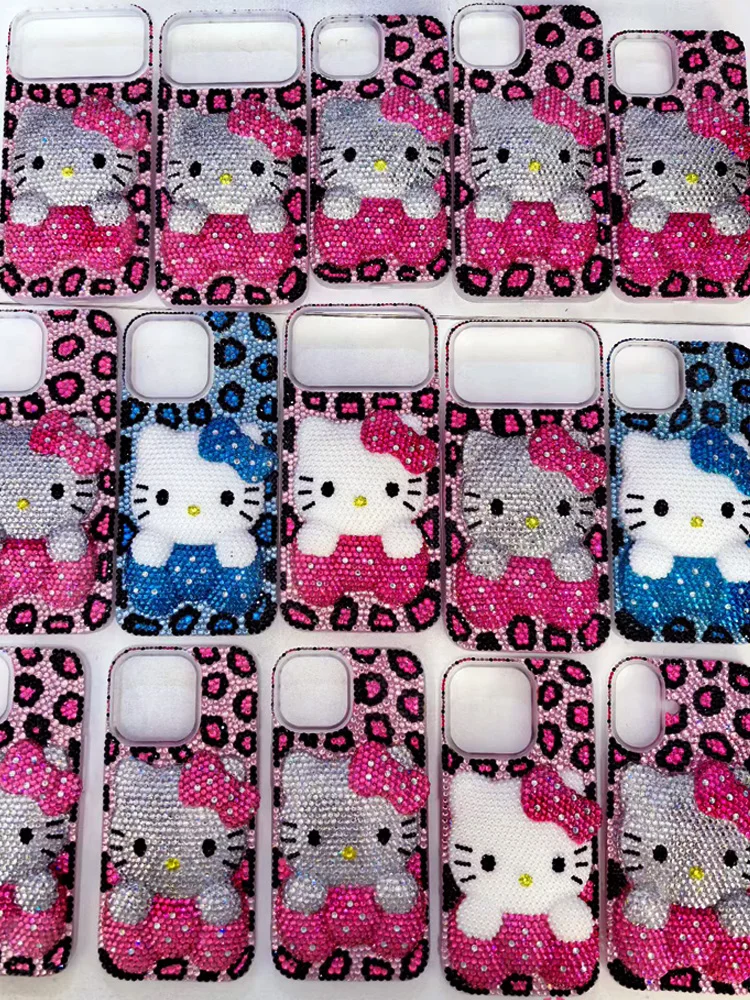 Hello Kitty Rhinestone Bling Crystal Phone Case Chain For iPhone17 16 15 14 13 12 11Pro Max XR 7 8 Plus SE Mini Transparent