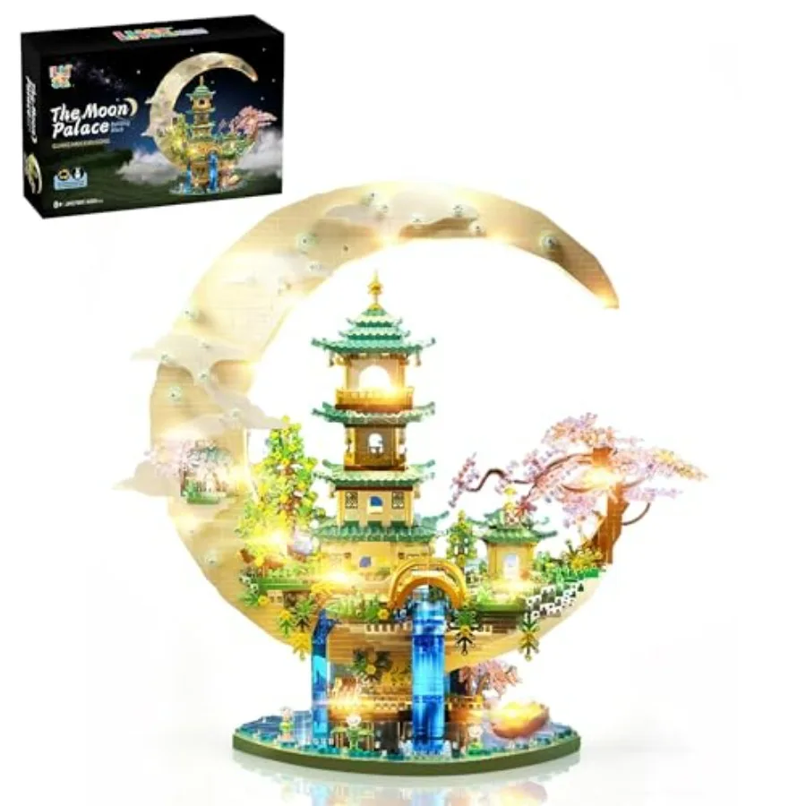 

LED Moon Palace Building Set for Adults Teens Micro Jnese Sakura Tree House Bricks in Cherry Blossom Color Mini Cherry Bonsai T