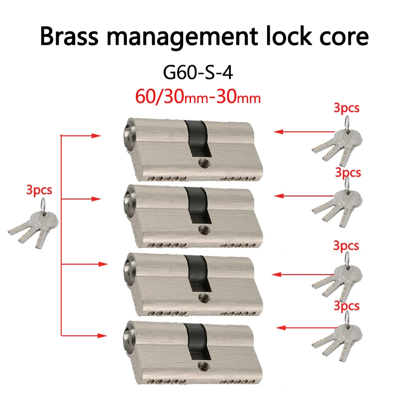 Indoor door lock, heart lock, brass secondary security key, including independent key and master key, locking anti-theft doors