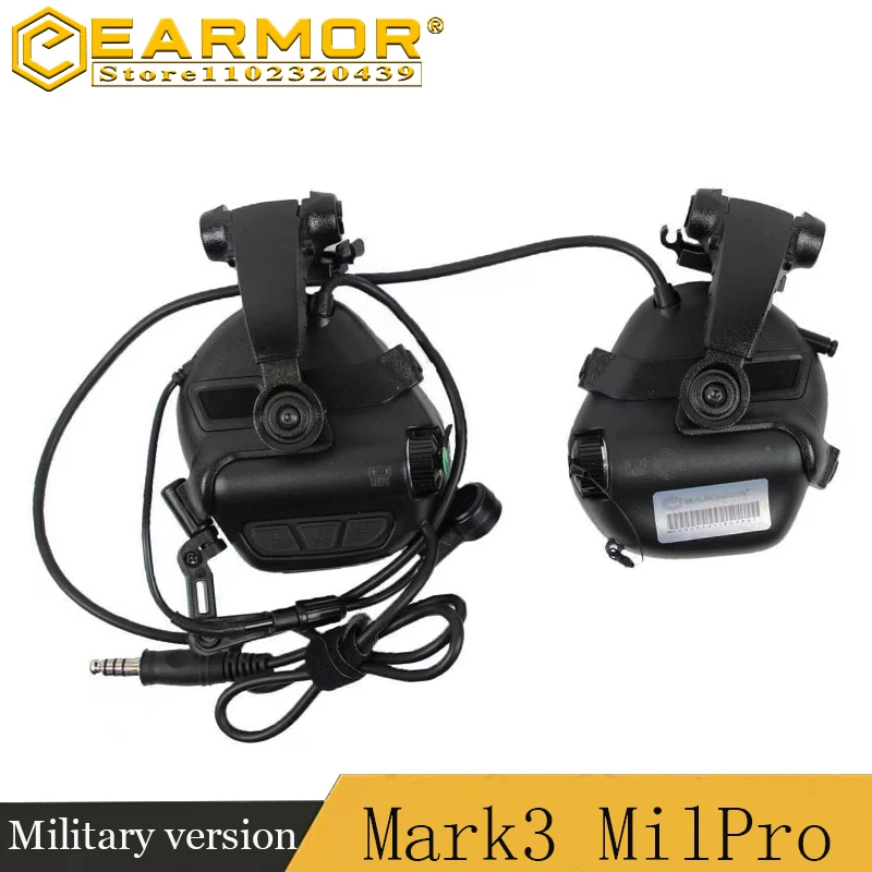 

EARMOR Mark3 MilPro military helmet earphones, tactical communication earphones, airsoft shooting earmuffs with ARC helmet rail