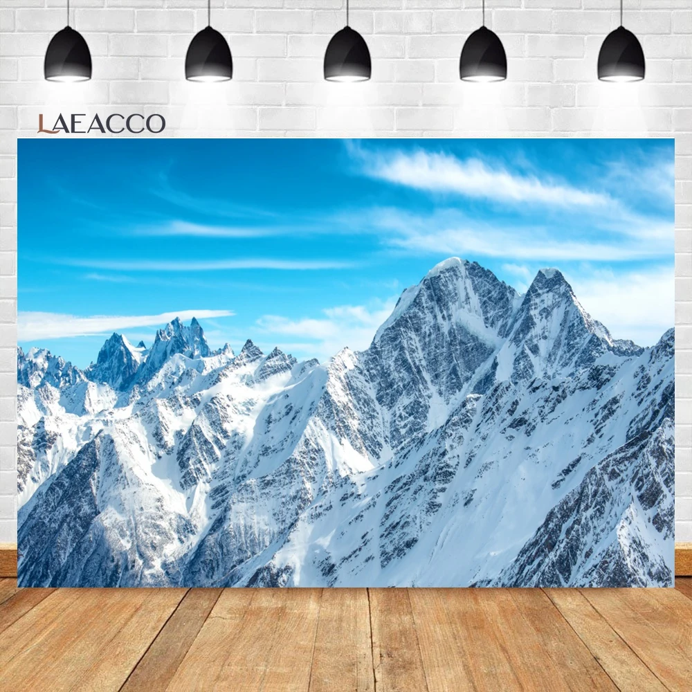 Laeacco Snow Mountains Backdrop Winter Ice Peak Everest National Park Scenery Ski Adventure Kids Portrait Photography Background