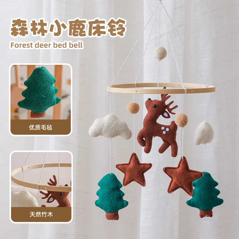 Weiche Filz Cartoon Wald Hirsch Hängen Bett Glocke Mobile Krippe Montessori Bildung Spielzeug Baby Rasseln Geschenke Machen Holz Baby Rasseln