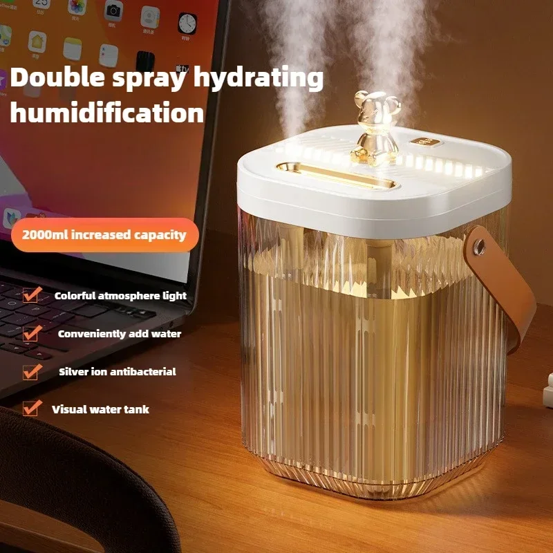 2L Desktop Humidifier Home Bedroom Large Capacity Ambient Light Double Nozzle Super Fog Sprayer