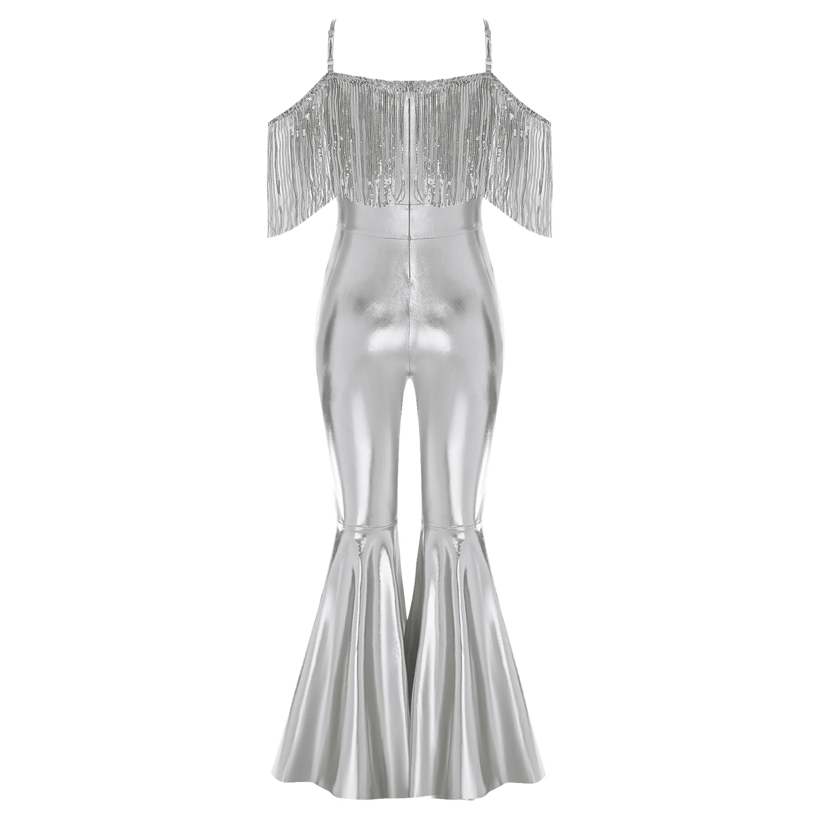 Festive Fashion Romper Sequins Tassels Sparkly Jumpsuits 6-16 Girls Shinny Flared Jumpsuit Mainstream Festival Costumes