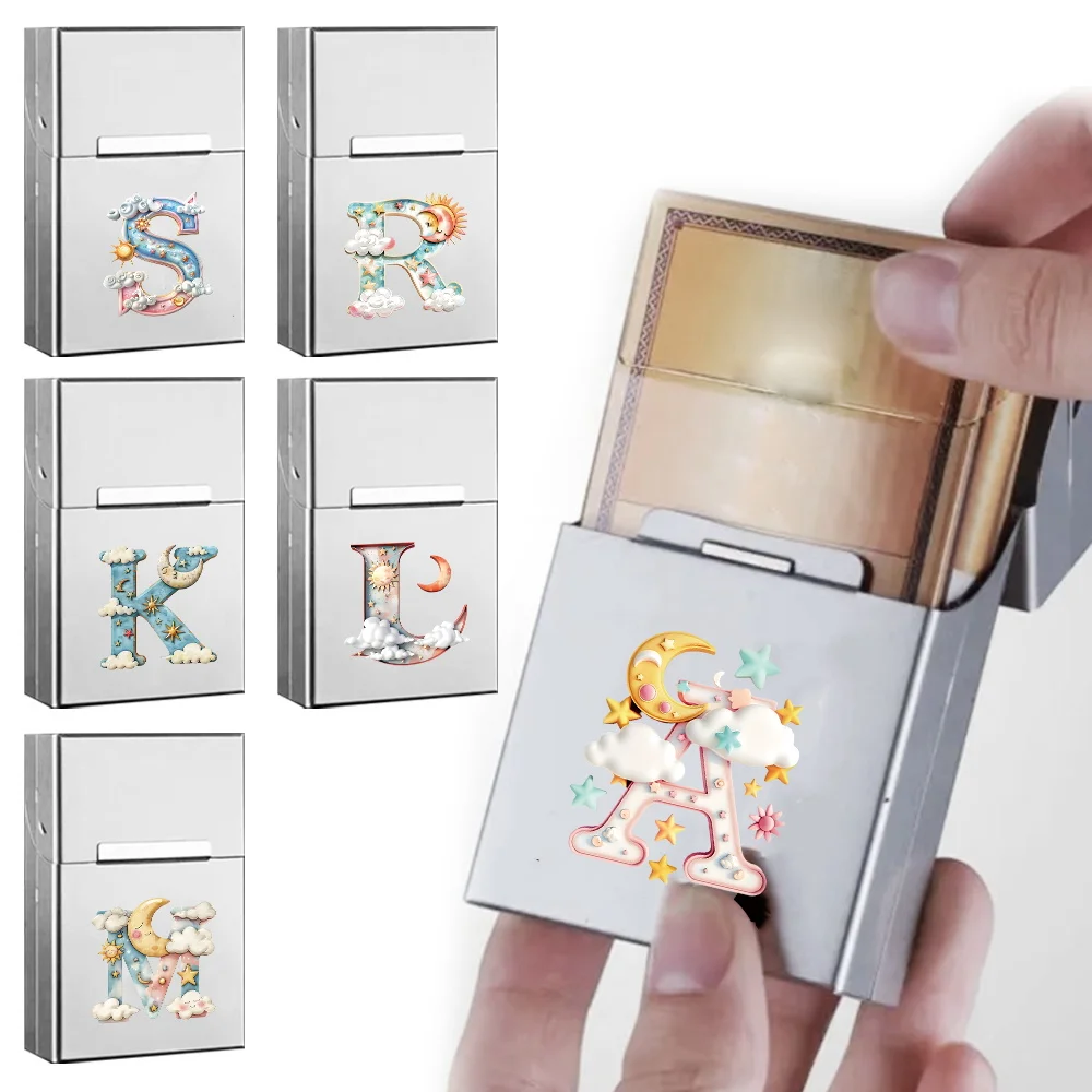 Portable Metal Cigarette Storage Case Personalized Cigarette Accessories Iridescent Cloud Initial Name 26 Letters Pattern