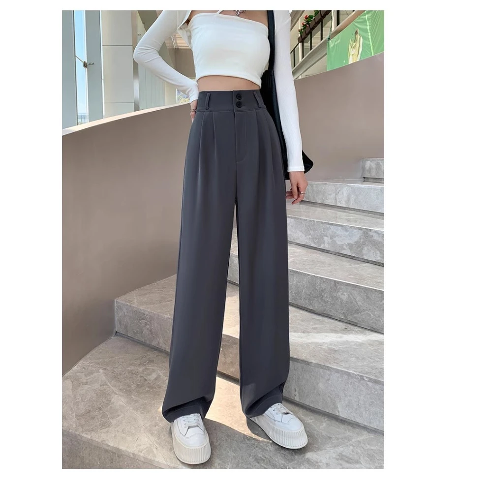 Cafe Brown High Waist Wide Leg Pants Women's Spring Autumn Casual Straight Cut Trousers Drapey Suiting Fabric mid Rise Loose Fit