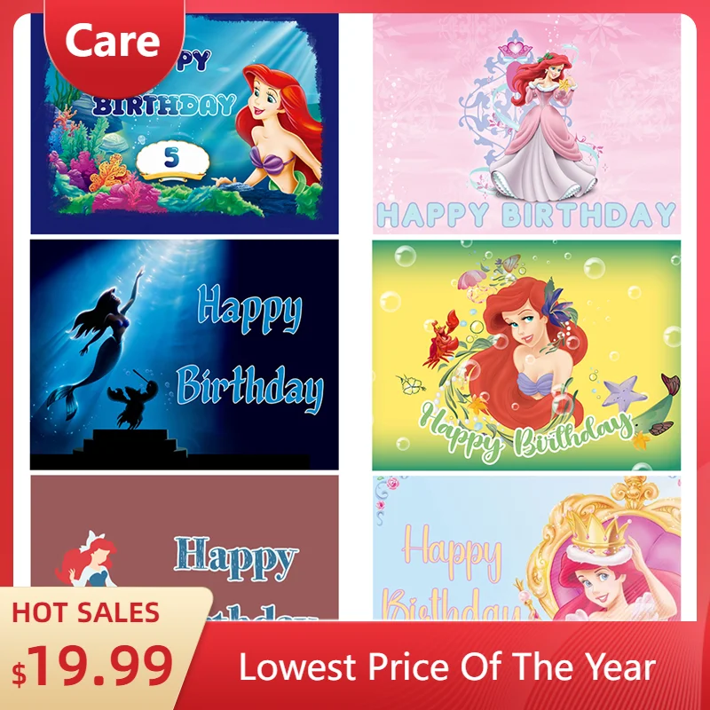 Ariel Princess The Little Mermaid Birthday Party Vinyl Background Baby Shower Photography Props Girl Room Decor Supplies Poster