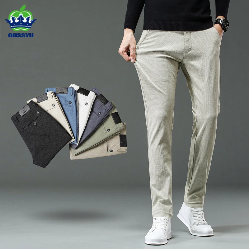 2024 Summer Pants Men Cotton Formal Work Business White Khaki Fashion Slim Fit Thin Luxury Polka Dot Pattern Trousers Male 30-38