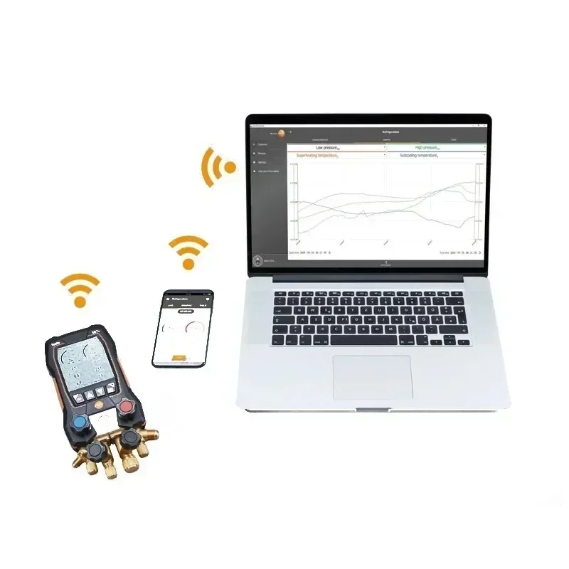 testo 557s Smart Digital Manifold Gauge 557S with Wireless Vacuum and Clamp Temperature Probes 0564 5571