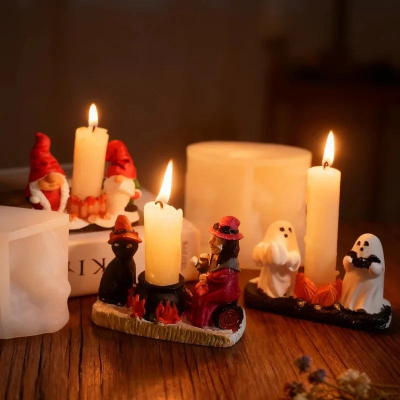 Cross-border Ghost Pumpkin Cat Witch Soup Candle Holder Silicone Mold Halloween Diy Gnome Dwarf Candle Holder