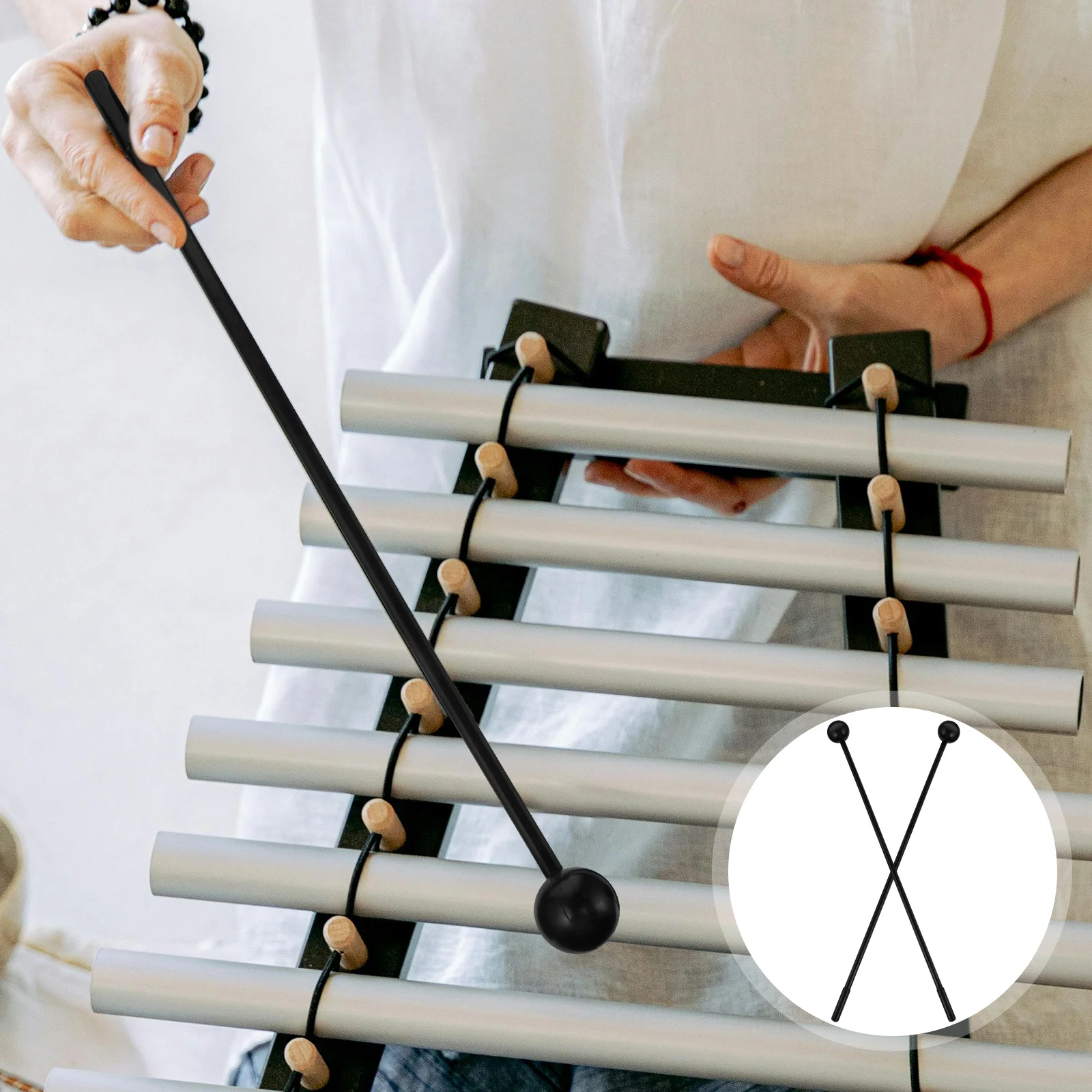 

2 Pairs Musical Instruments Drum Rod Plastic Hammer Drumsticks Mallets Batter Marching Accessories Percussion Black