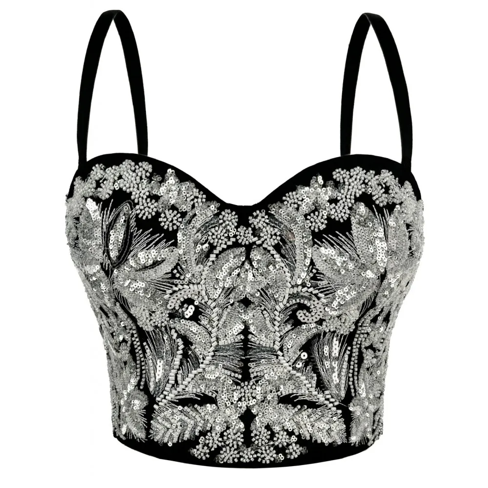 Sequin Female Corset Top Women Camis Nightclub Pearls Short Chest Binder Sexy Camisole Mujer Lingerie Tube Bra Debardeur