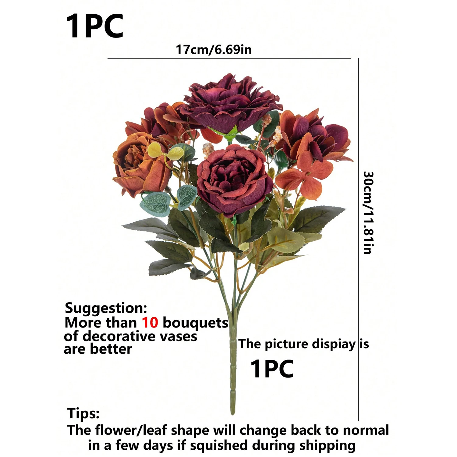 10 Stück Künstliche Pfingstrosenblumen aus Seide, Hortensien, Rosen für Wohnzimmer, Haus, Vase, Garten, Hof, Hochzeit, Brautstrauß, DIY-Partydekoration – Detail 1