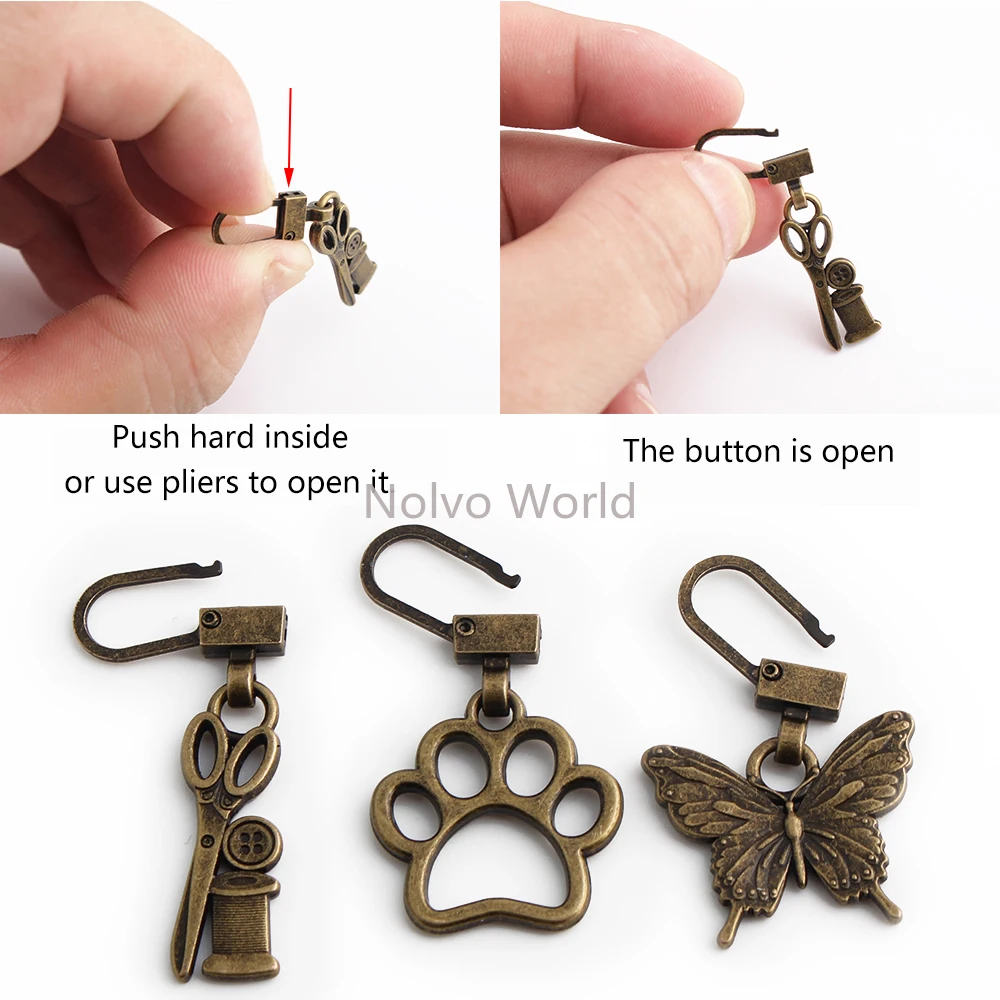 Dog/Cat Paw Shape Bronze,Silver Metal Zipper Sliders Head For Sewing Clothing Luggage Purse Bags Removable Universal Accessories