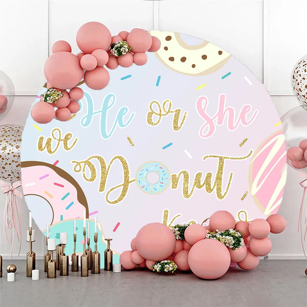 

Newborn Donut Theme Gender Reveal Party Photography Background Candy Decoration Backdrop Prop Boy Girl Birthday Studio Photocall