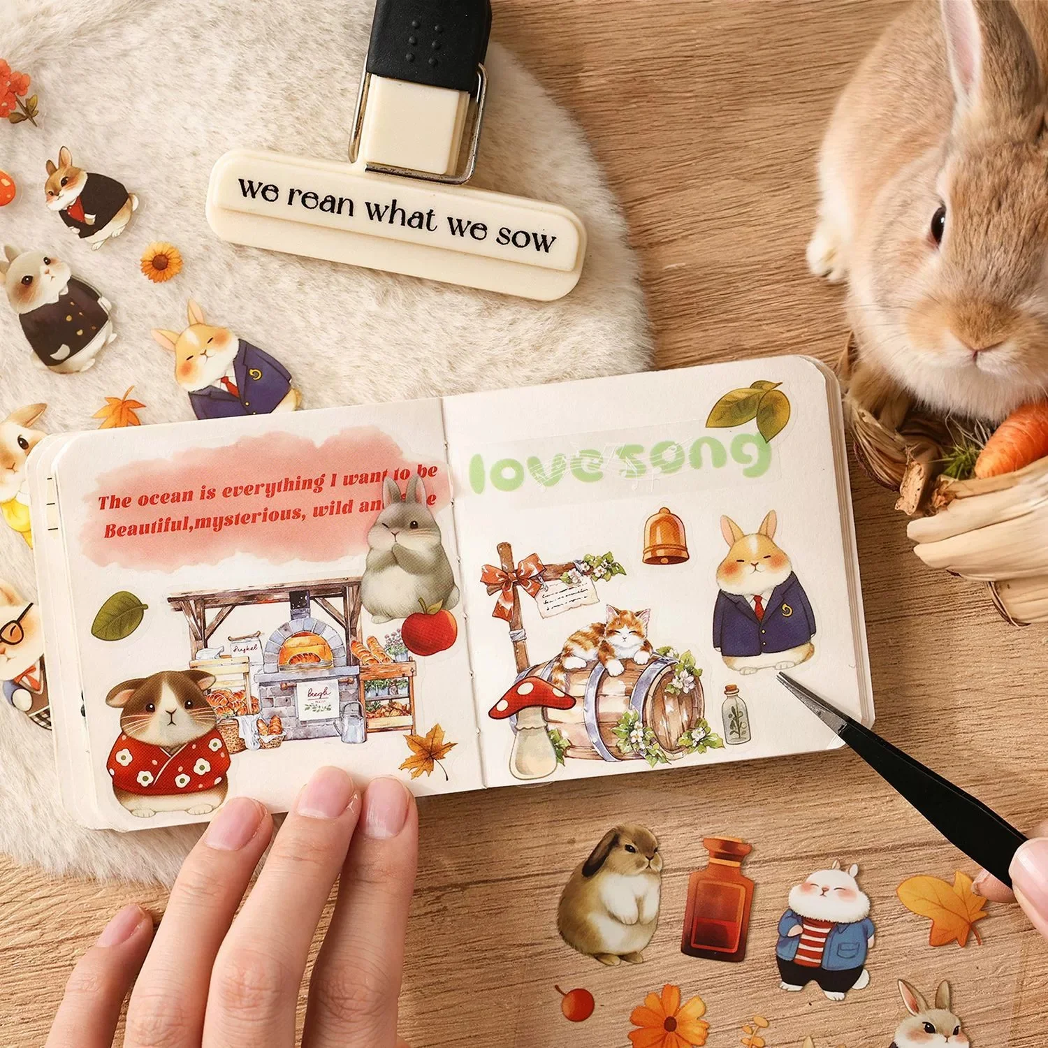 4 Sheets Plush Story Die-Cut Stickers, Cute Cartoon Animal Cat Dog Stickers for Journaling Scrapbooking DIY Planner Card