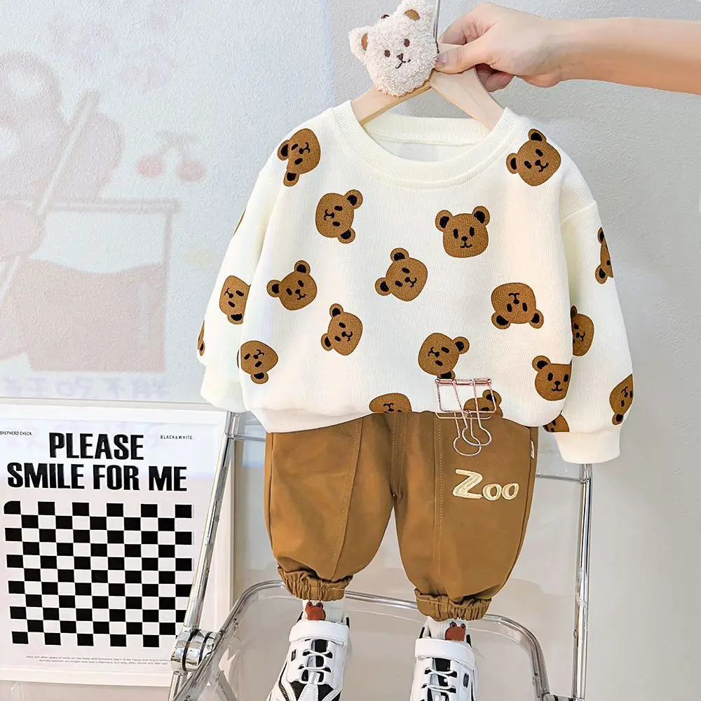 

Spring Autumn Baby Boys Clothing Set Full Print Cartoon Bear And Duck Shirt + Pants 2Pc Suit For Kids 1-5 Years High-quality