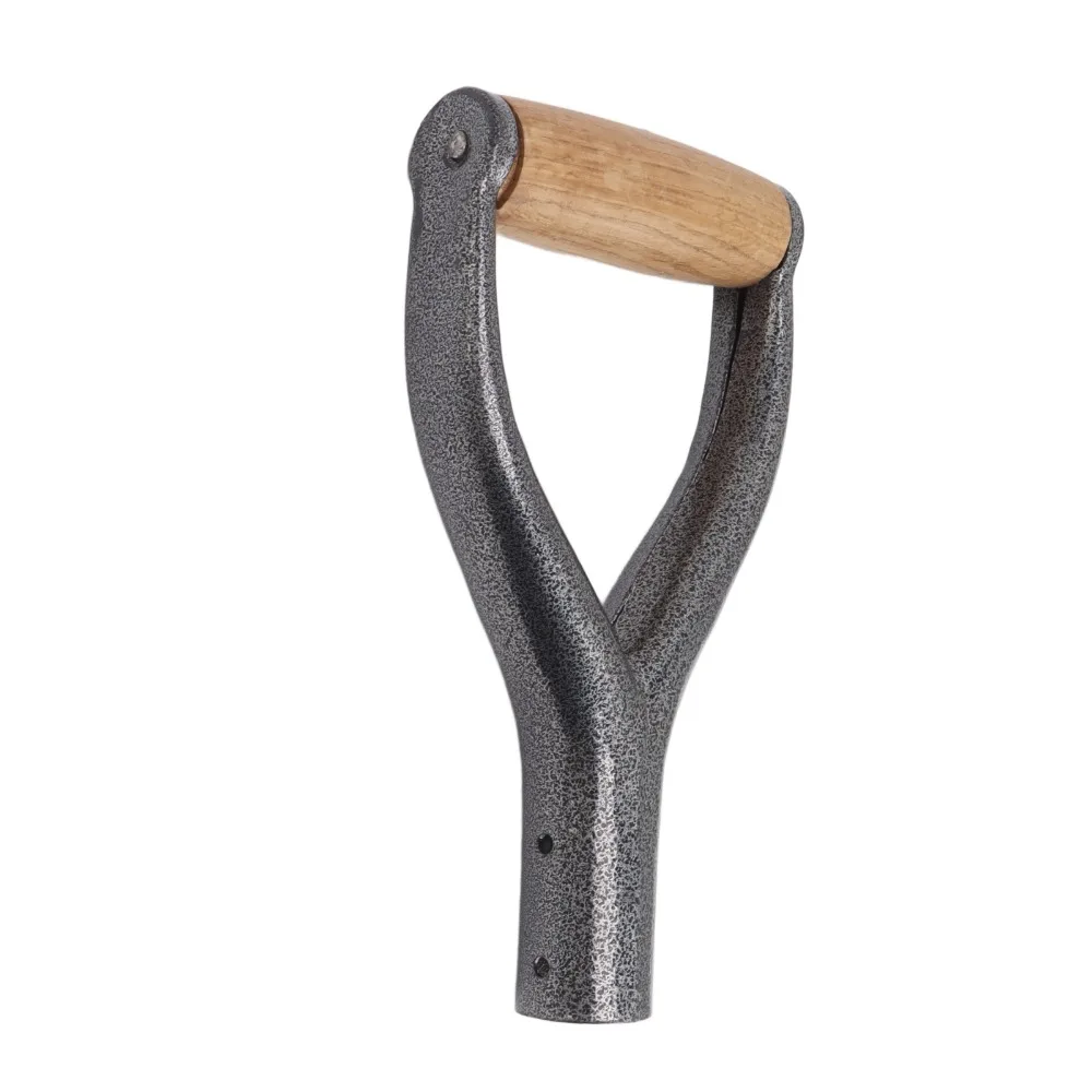 Sturdy Y Shaped Shovel Handle 12.22in 31mm D Grip Handle Silver Metal Digging Tool Handle