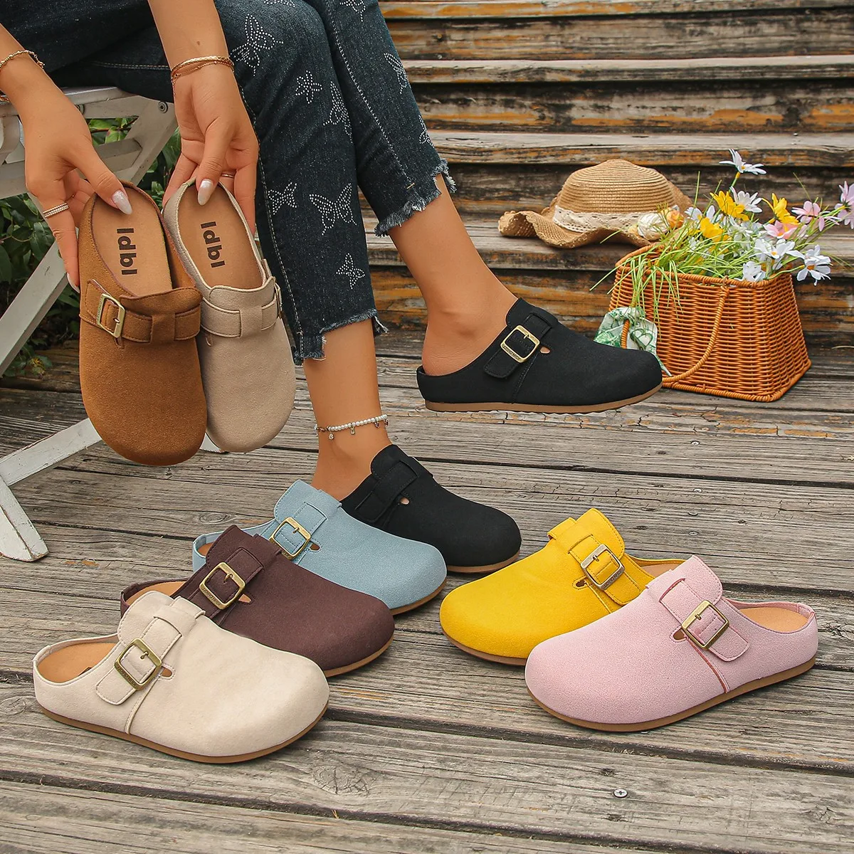 Frühling/Herbst Elegante Baotou Sexy Flache Mules Modische Bestseller Neue Bequeme Übergrößen Damenschuhe – Detail 2