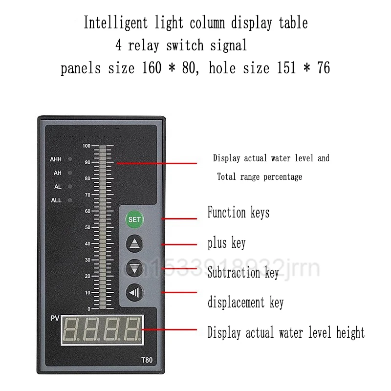 

Fire Water Tank Water Level Display Liquid Level Transmitter 802 Sensor Within 1-5-10 Meters+Light Column Meter+Alarm Wire Box