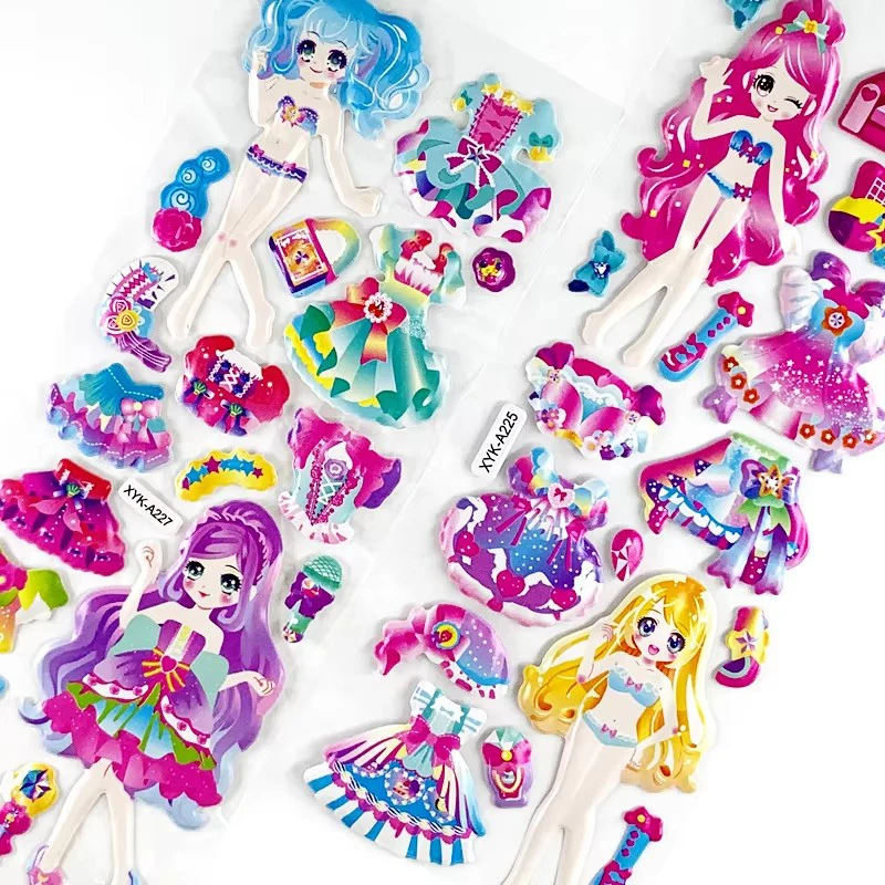 6/12/24pcs 3D Stationery Stickers Dress up Girl School Rewards Styles Reusable Office Cultural and Educational Supplies TMZ
