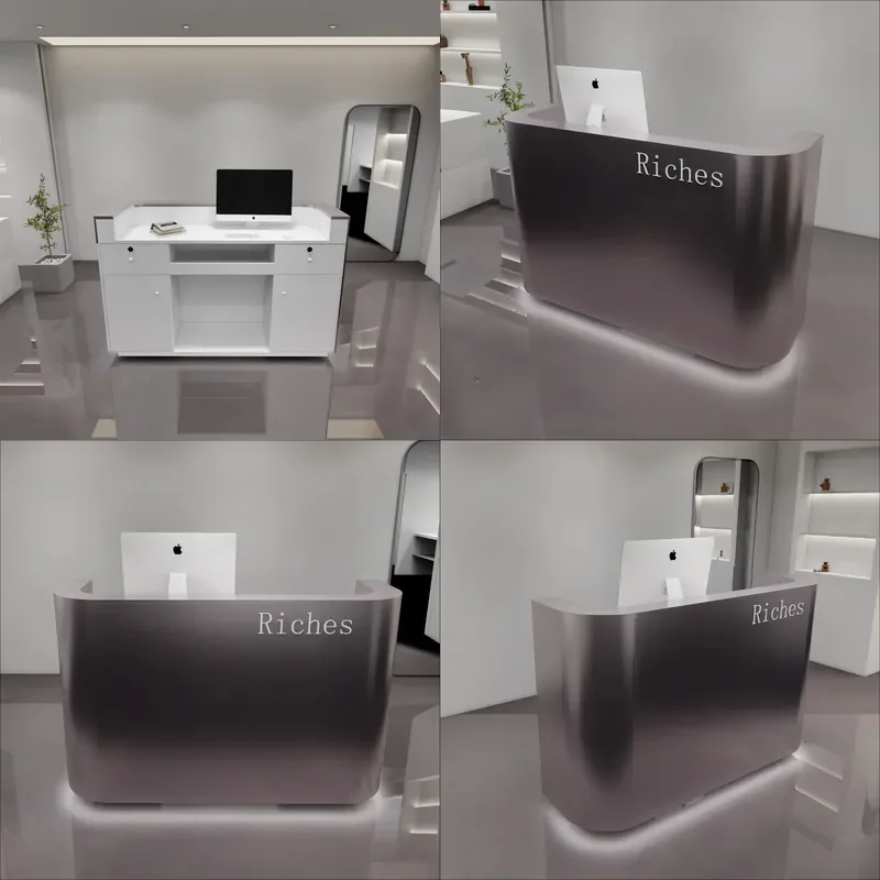 Modern Stainless Steel Reception Desk for Beauty Salon Barber Shop Retail Store Simple Front Counter Checkout Table