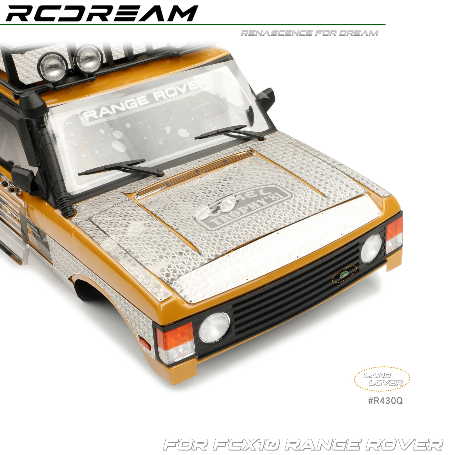 RCDream 1/10 Grille Logo Crystal Emblem / Window Wind Deflector Rain Guards Weather Shields for FCX10 Camel Range Rover parts