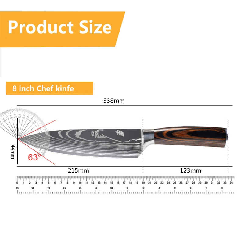 Chef knife 1-10 Pcs Set Kitchen Knives Laser Damascus Pattern Sharp Japanese Santoku Knife Cleaver Slicing Utility Knife