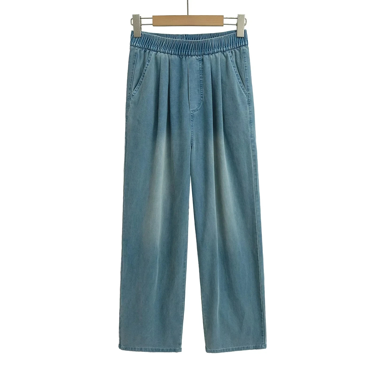 High Waist Draped Straight Leg Jeans Casual Waed Retro Versatile Loose Elastic Waist Wide Leg Pants Women's Faion