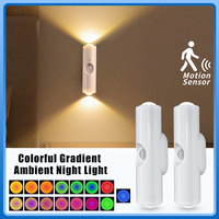 Rechargeable Magnetic LED Night Light RGB Sunset Lamp Wireless Wall Lamp With Motion Sensor For Stair Cabinet Hallway Room Decor