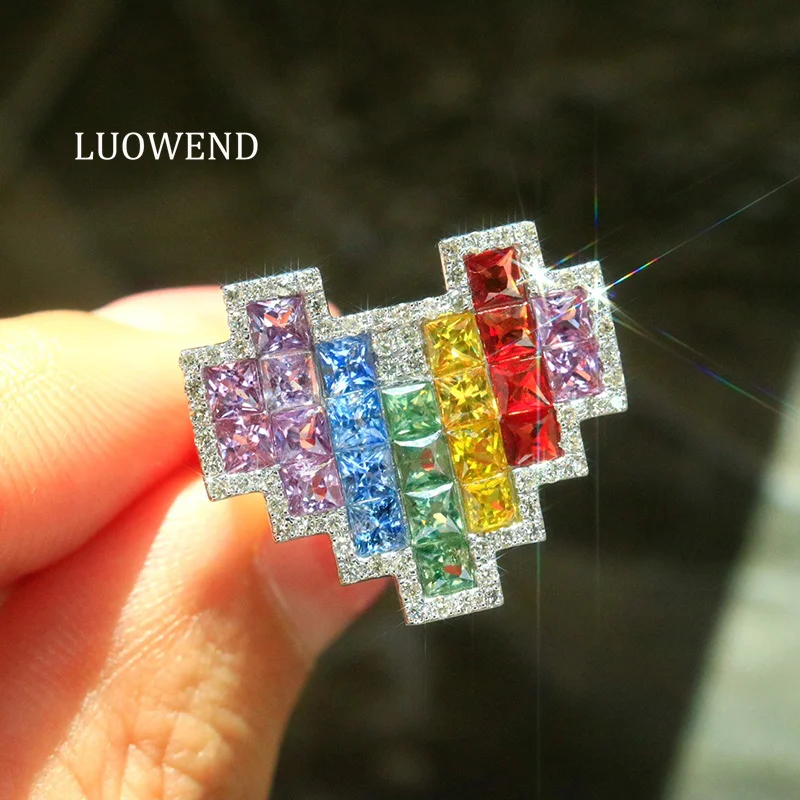 

Кольца LUOWEND из 100% белого золота 18 карат, романтическое радужное кольцо с блестящим бриллиантом и сапфиром натурального цвета для женщин, ювелирные изделия для вечеринок