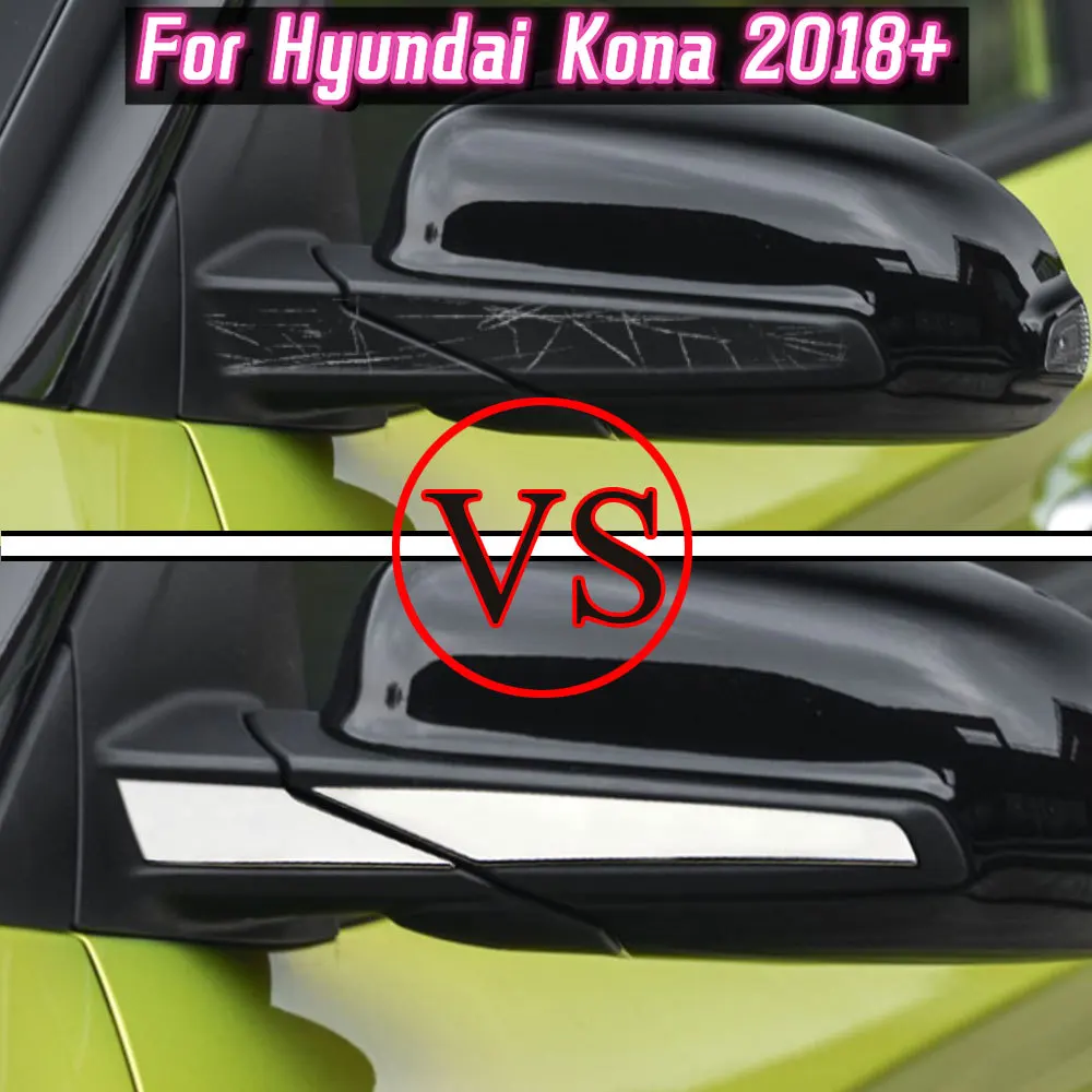 4Pcs Stainless Steel Car Rearview Mirror Cover Anti-Scratch Sticker Trim for Hyundai Kona Kauai Encino 2017-2021 Accessories