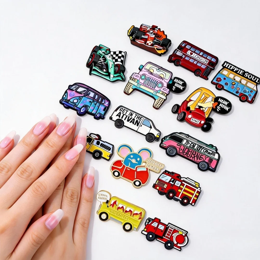 Cute Vehicle Enamel Pins Set Retro Bus Fire Truck Race Car Motorcycle Lapel Badges Metal Pin BackpackJacketBagDecorHolidayGift