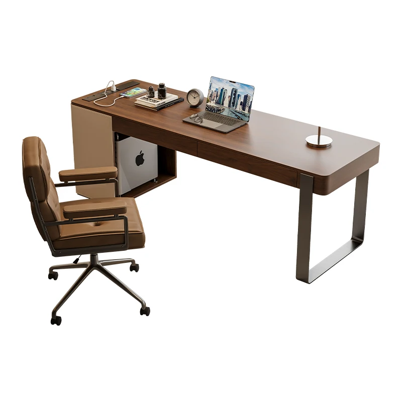 

Minimalist saddle leather, solid wood desk, desk, walnut, veneer, large table light luxury